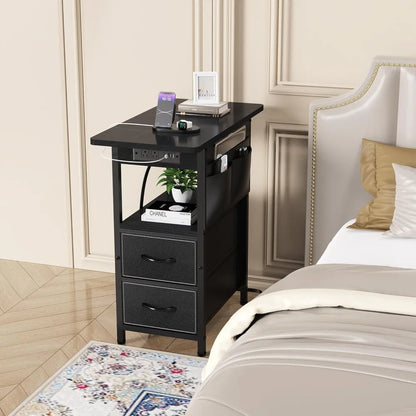 Narrow Nightstand Bedside Tables with Storage Pocket