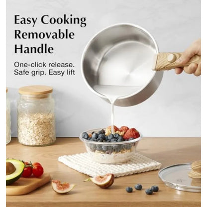 Stainless Steel Saucepan Set 1.5QT and 2QT and 3QT Stainless Steel Pot with Removable Handle