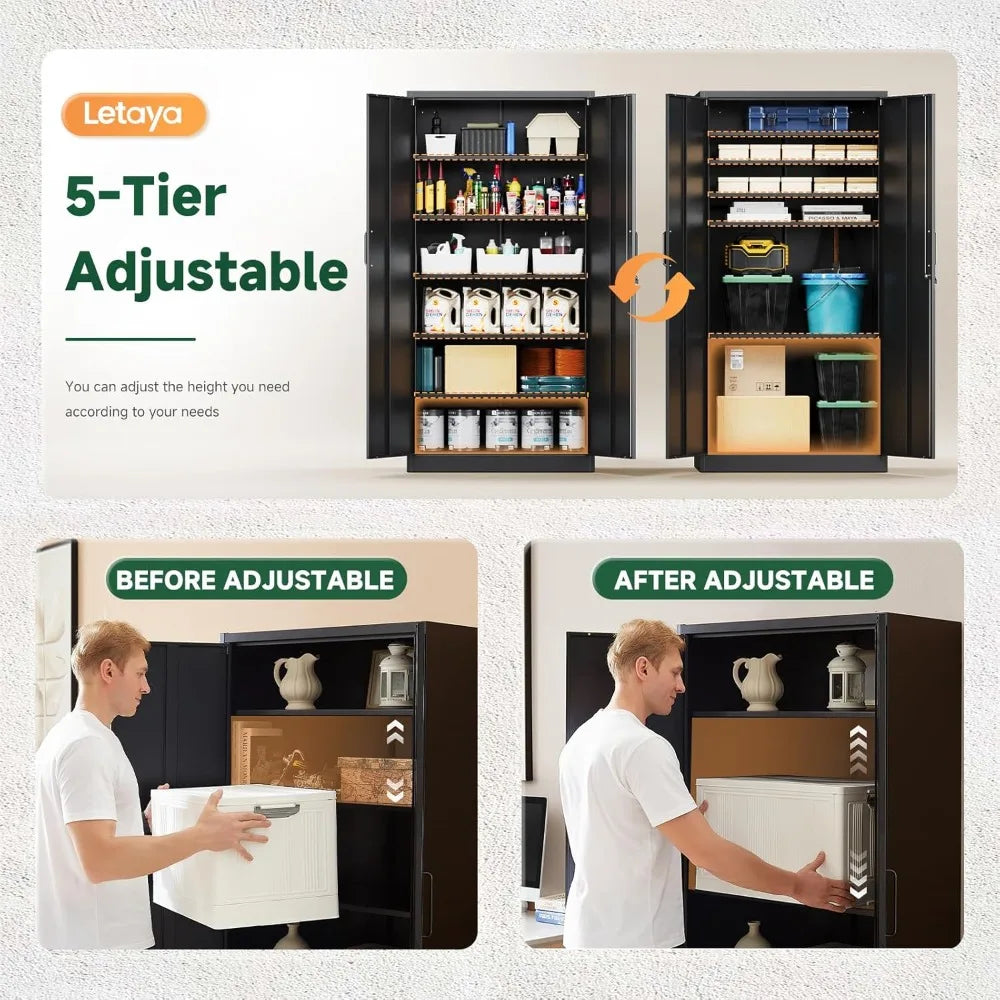 Metal Storage Cabinets W / Lock Doors Adjustable Layers Shelves