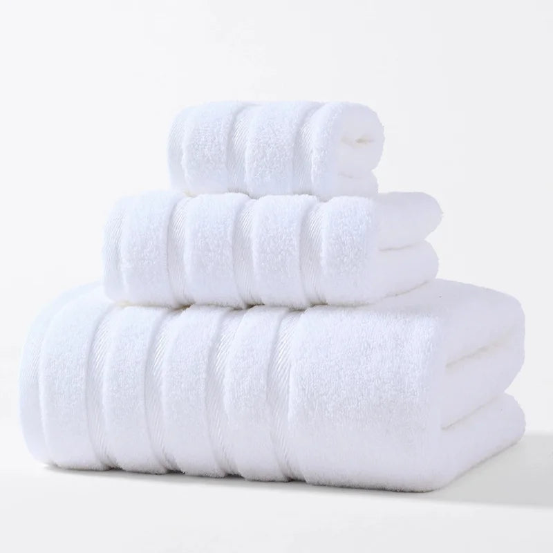 3pcs Dark Green 1 Face+2 Hand Towels,100%Cotton, Stripe Decor