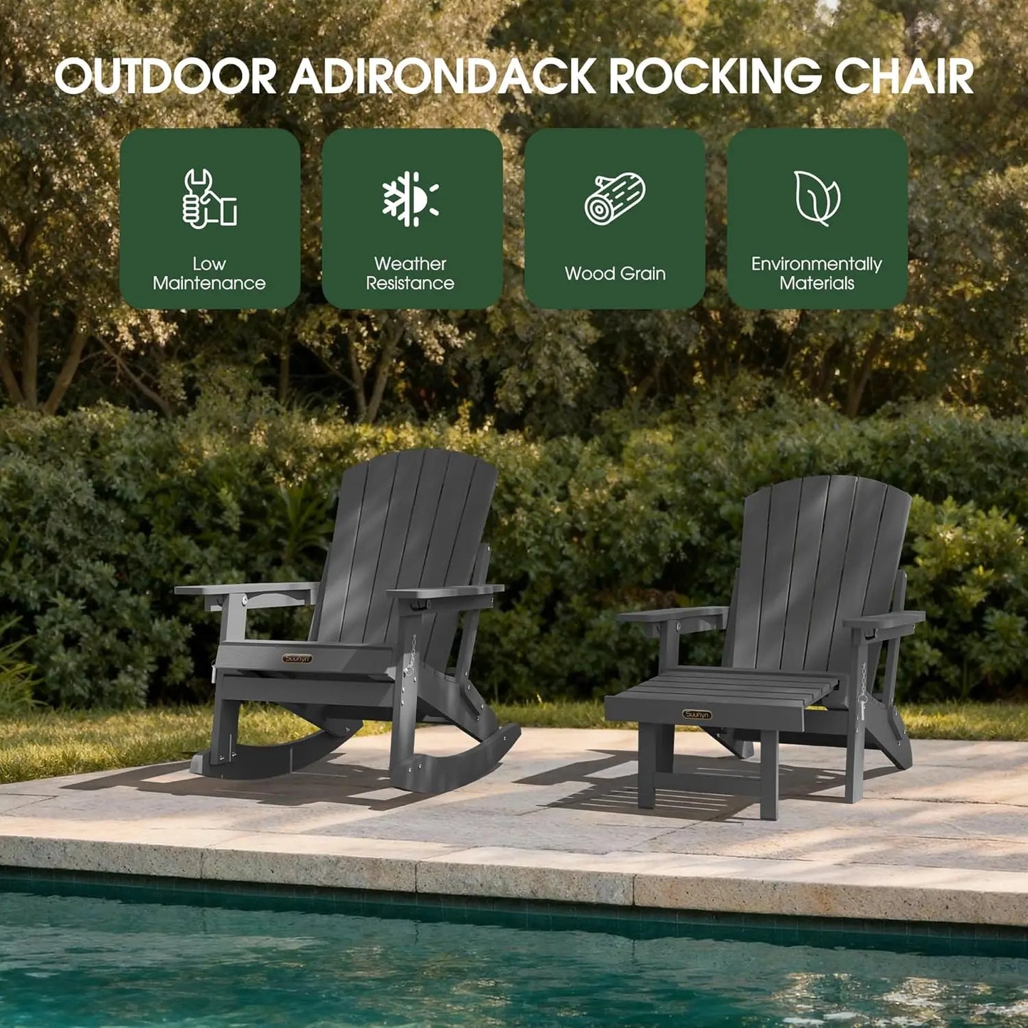Adirondack Rocking Chair with Retractable Ottoman Set