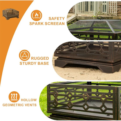 Outdoor Fire Pit, 32 Inch Wood Burning Firepit for Outside with Mesh Cover