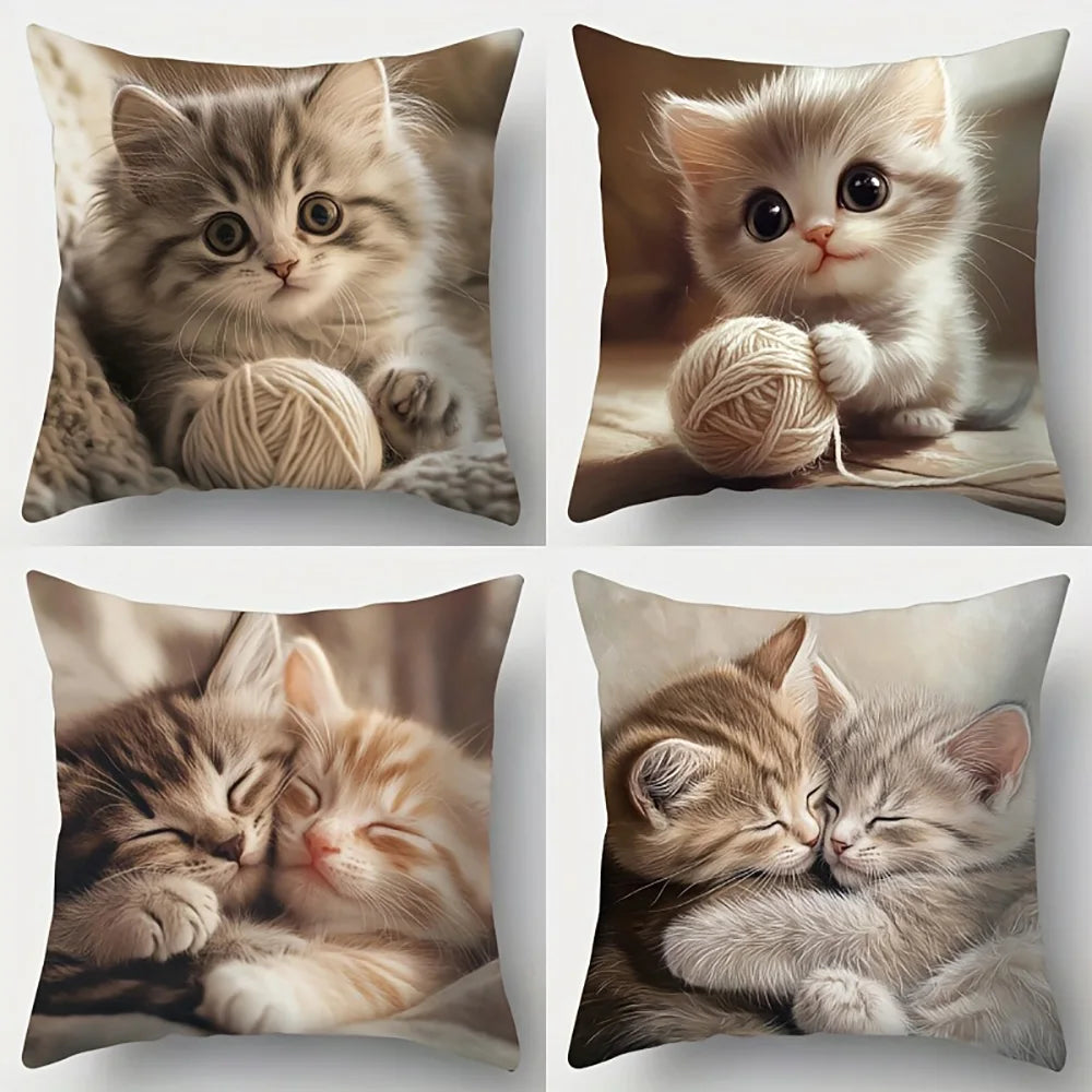 1/4pcs Cute Kitten Pattern Pillowcases