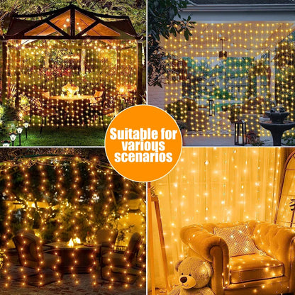 Outdoor Solar Curtain Light 3x3M 300Leds Holiday Decorations Garland