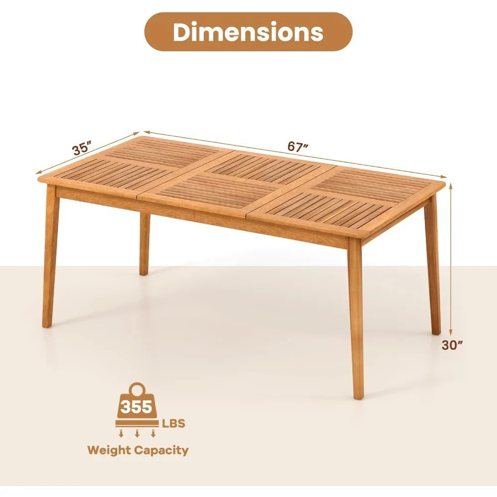 Outdoor Acacia Wood Dining Table for 6 People, 67” x 35”
