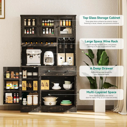 71''H Kitchen Pantry Cabinet, Cabinet with Wine Rack