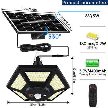 Solar Pendant Lights Outdoor Indoor / Remote Motion Sensor 5 Lighting Modes for Garage Patio Barn