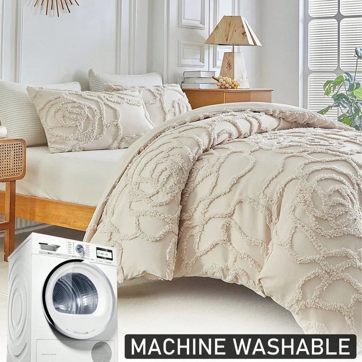 3D Rose Floral Tufted Duvet Cover Set High Quality Microfiber Bedding Set