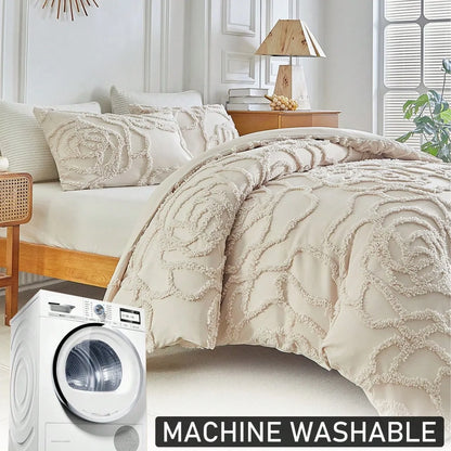 3D Rose Floral Tufted Duvet Cover Set High Quality Microfiber Bedding Set