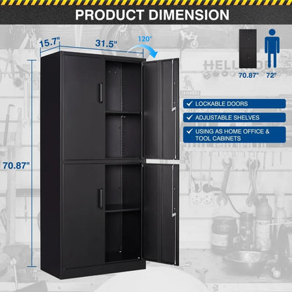 71” Metal Storage Cabinet-Lockable Garage Tool Cabinets W / Doors and Shelves