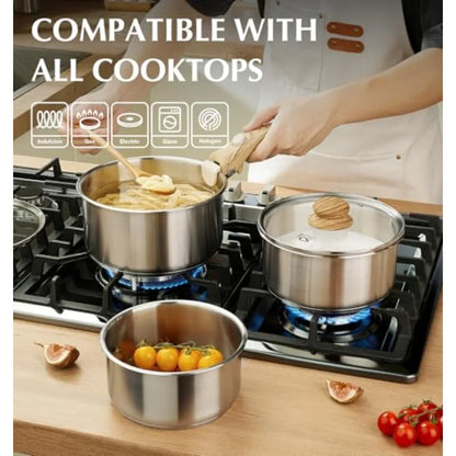 Stainless Steel Saucepan Set 1.5QT and 2QT and 3QT Stainless Steel Pot with Removable Handle