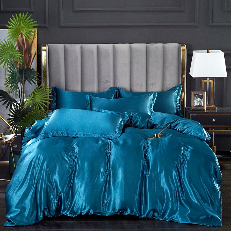 3-Pieces Silky Satin Duvet Cover Set Queen Size Soft Smooth Durable Comforter