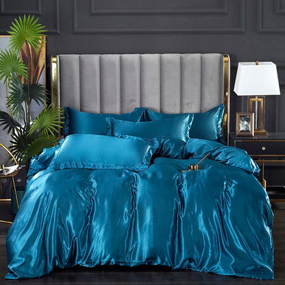 3-Pieces Silky Satin Duvet Cover Set Queen Size Soft Smooth Durable Comforter