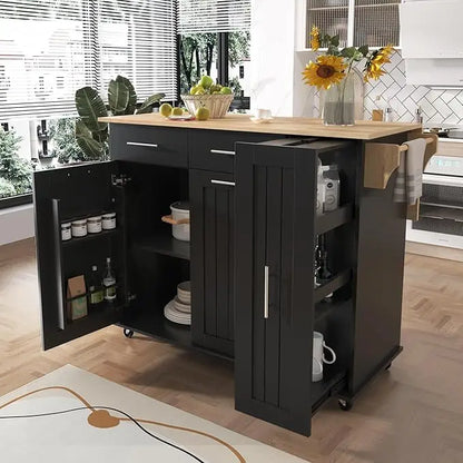 Outdoor Kitchen Island, Rolling Bar Cart & Storage Cabinet, Farmhouse Solid Wood Outdoor Grill Table with Stainless Steel Top,