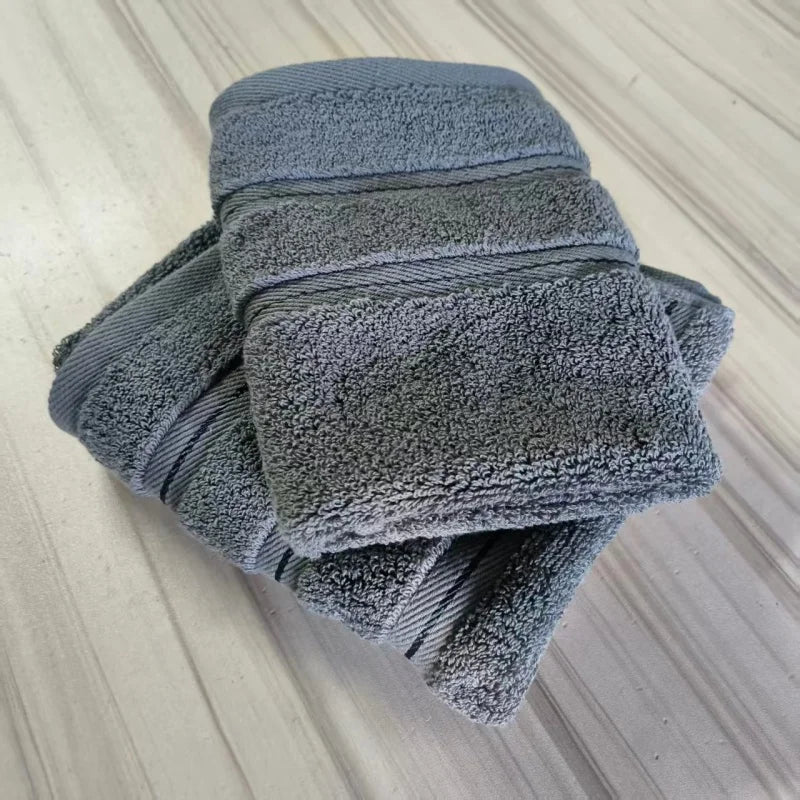3pcs Dark Green 1 Face+2 Hand Towels,100%Cotton, Stripe Decor