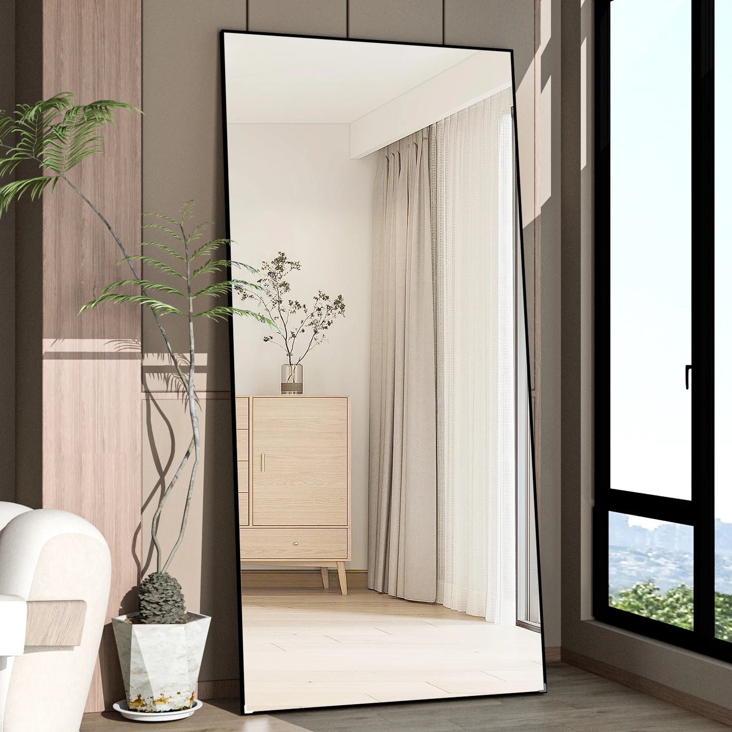 Full Length Mirror 65" * 24 ", Floor Standing Mirror, Black Metal Frame