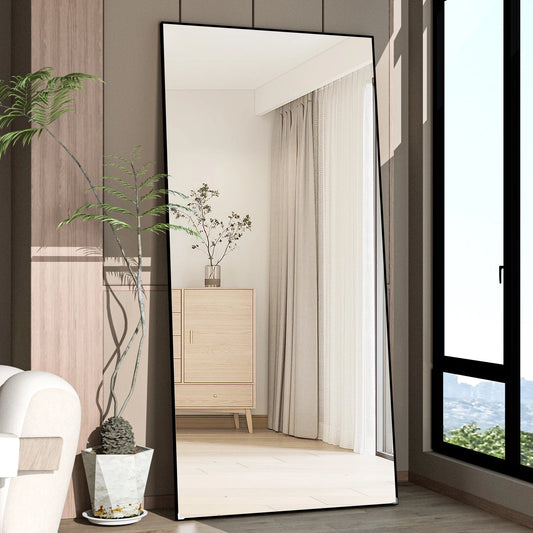 Full Length Mirror 65" * 24 ", Floor Standing Mirror, Black Metal Frame