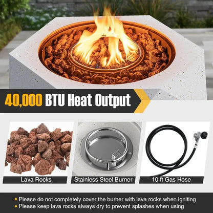 Propane Fire Pit Table, 28” Hexagon Terrazzo Gas Fire Pit