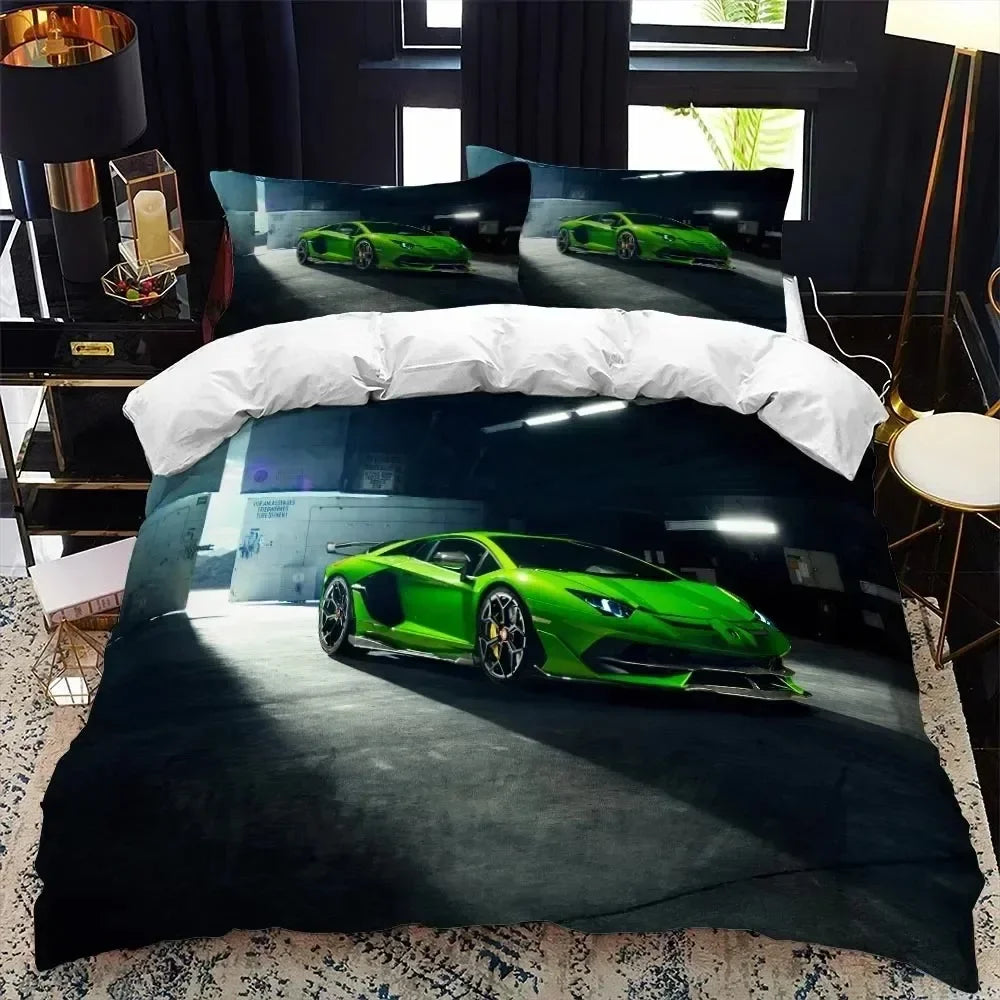 Luxury New 3D Print Sports Car Supercar Bedding Set