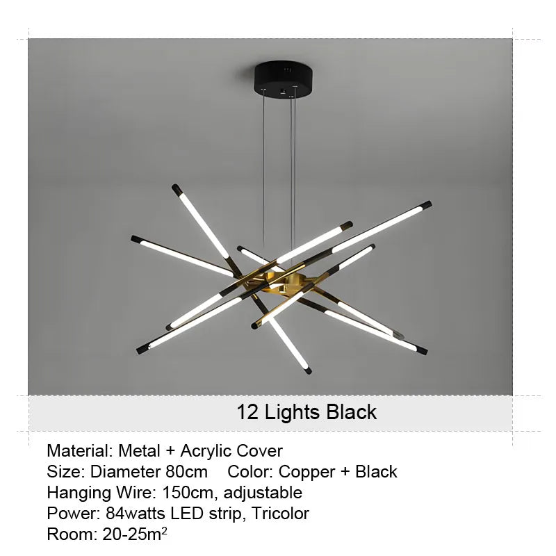 LED Tube Chandelier Living Room Bedroom Dining Room Kitchen Modern Home Decoration Hanging Light Indoor Lighting