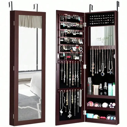 Mirrored Jewelry Cabinet & Storage Organizer Wall or Door Mounted