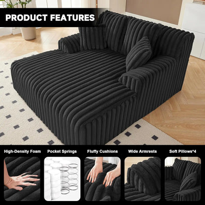 53.5” W Oversized Chaise Lounge Chair Indoor, Boneless Couch with 4 Pillows