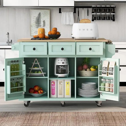 Outdoor Kitchen Island, Rolling Bar Cart & Storage Cabinet, Farmhouse Solid Wood Outdoor Grill Table with Stainless Steel Top,