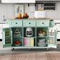 Outdoor Kitchen Island, Rolling Bar Cart & Storage Cabinet, Farmhouse Solid Wood Outdoor Grill Table with Stainless Steel Top,