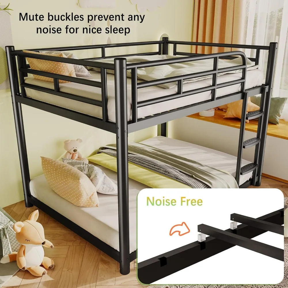 Double Full Bunk Beds W / Detachable Wide Ladder, Full-Length Guardrails, and Quiet Design