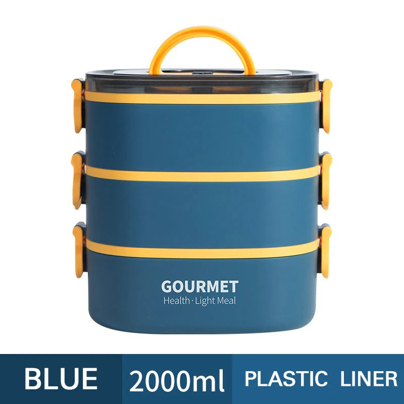 lunch box, stackable 3-layer food container, leak-proof portable, microwave safe