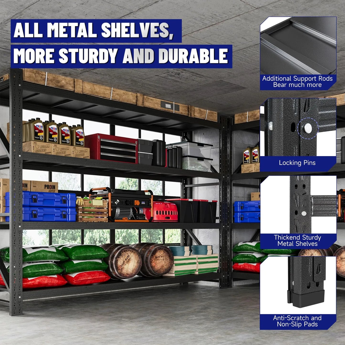 7000lb Heavy Duty Steel Shelves 79"W, Garage/Warehouse/Storage Rack