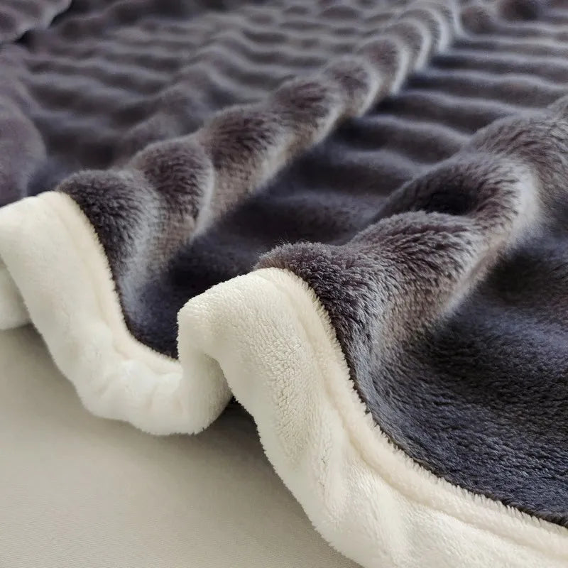 Solid Color Flannel Rabbit Fur Blanket Nap Cover Coral Fleece