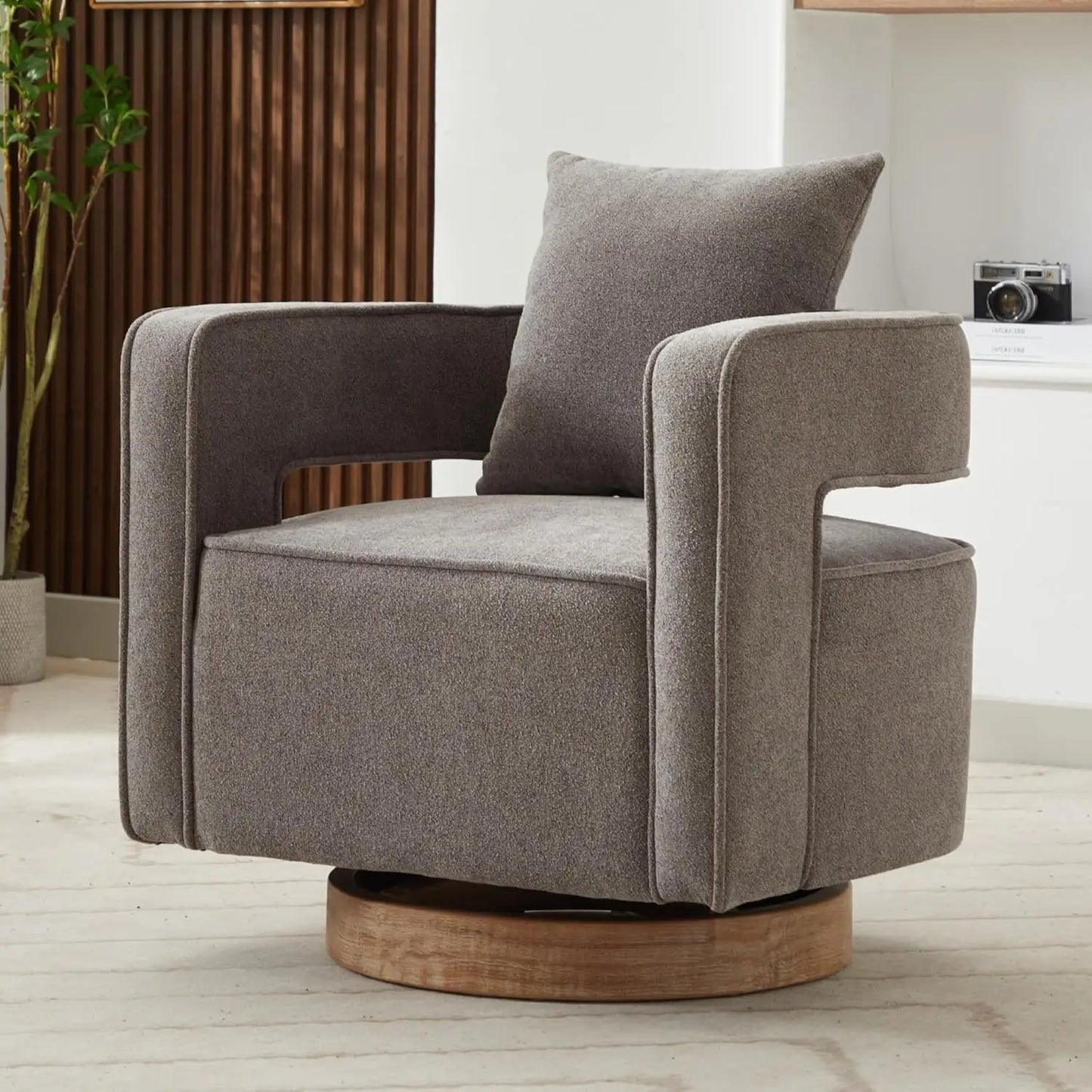 Upholstered Swivel Accent Chair Set of 2 Linen Open Back