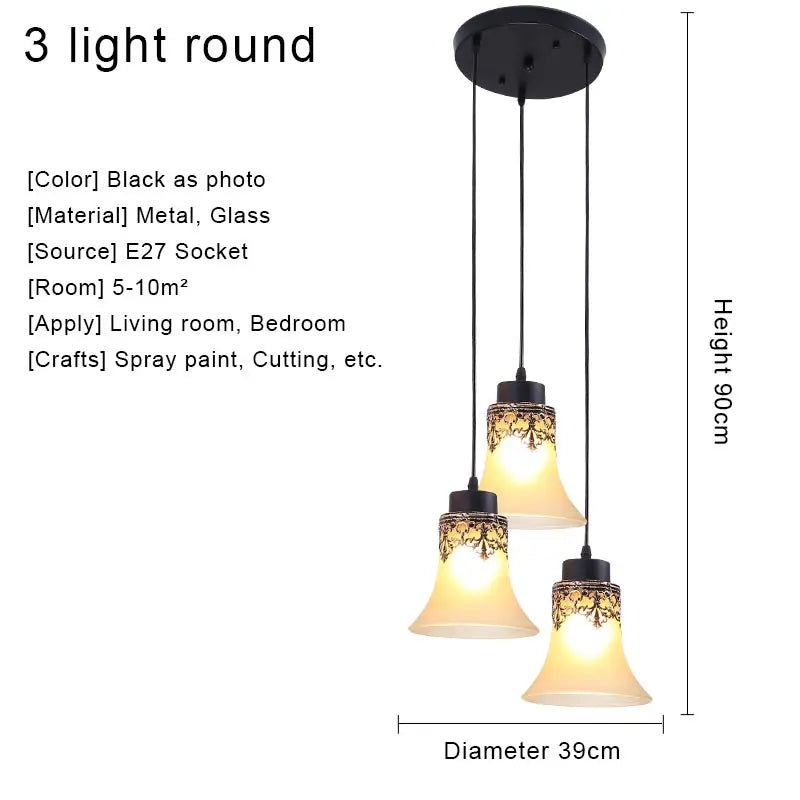 Vintage Chandelier Glass Pendant Lamp Indoor Lighting for Living Room Bedroom Kitchen Lustres Retro Loft Hanging Light Fixture