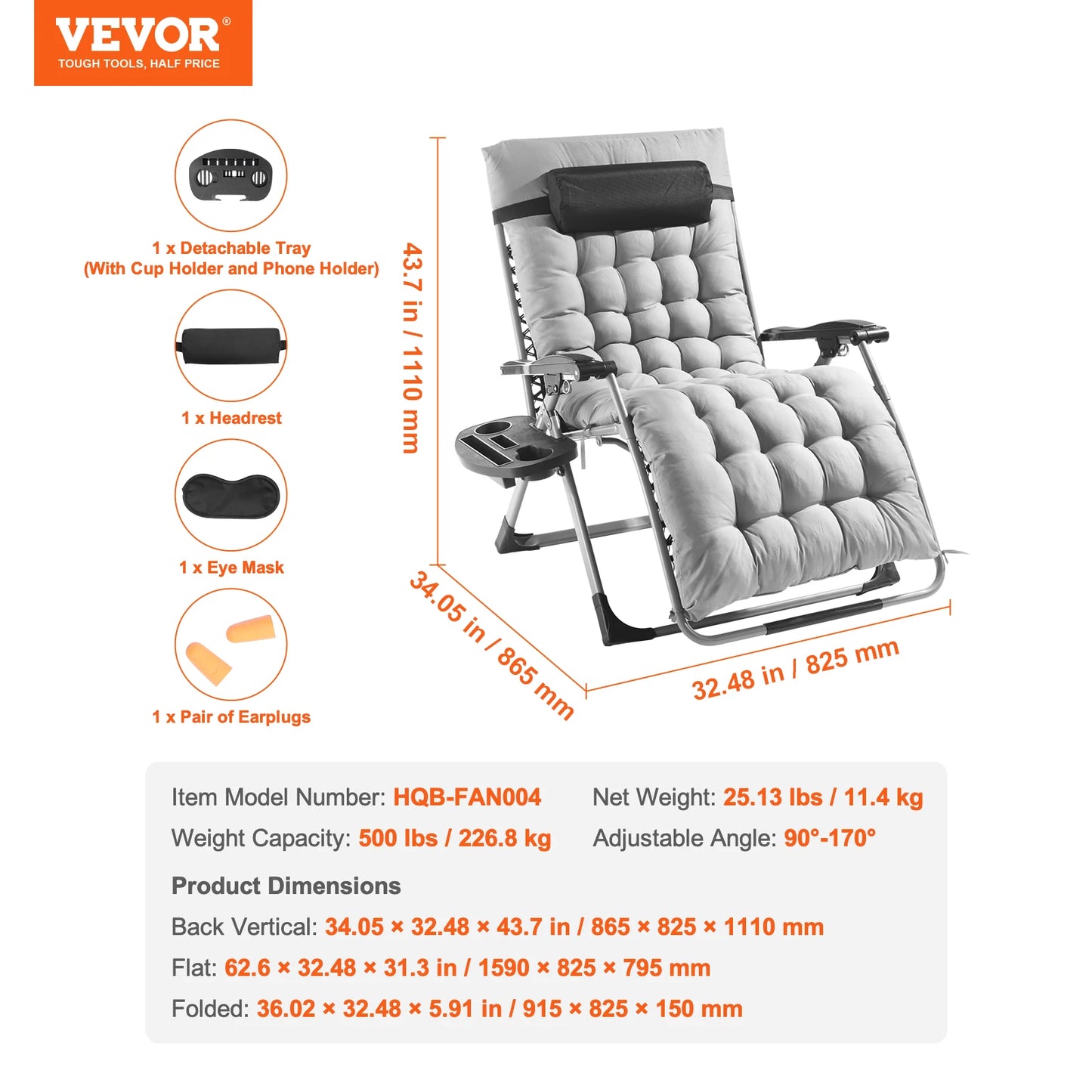 Zero Gravity Adjustable Chair with Cushion Footrest and Cupholder