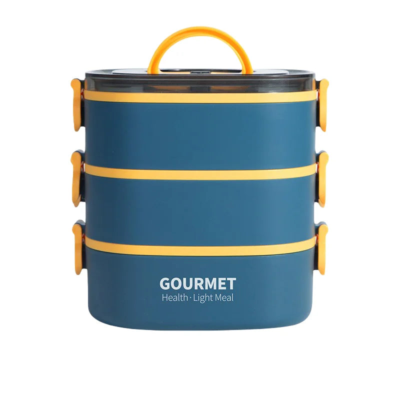 lunch box, stackable 3-layer food container, leak-proof portable, microwave safe
