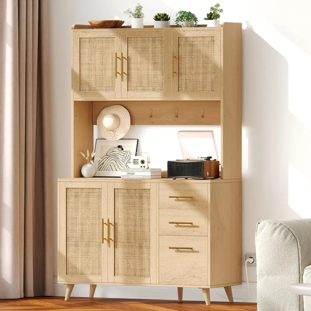 Kitchen Pantry Cabinet with Microwave Shelf,