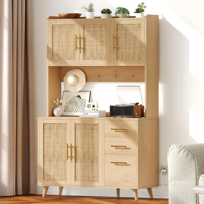 Kitchen Pantry Cabinet with Microwave Shelf,