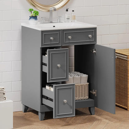 24" Free Standing Bathroom Vanity Set with Sink, 2 Drawers & Door