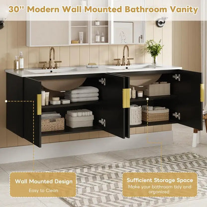 60" Vintage Bathroom Vanity Set with Separate Ceramic Sink, 3 Holes Single Sink