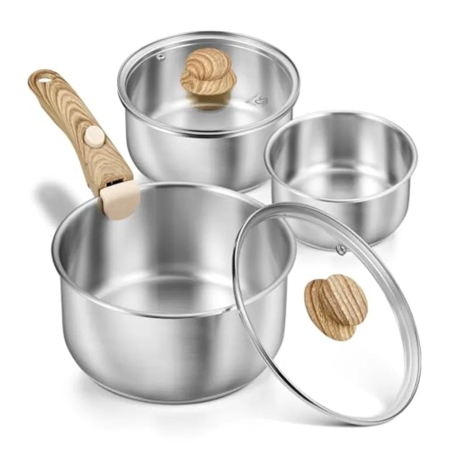 Stainless Steel Saucepan Set 1.5QT and 2QT and 3QT Stainless Steel Pot with Removable Handle