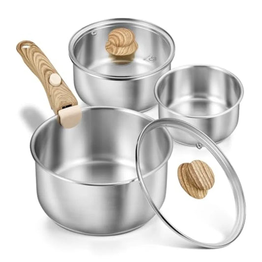 Stainless Steel Saucepan Set 1.5QT and 2QT and 3QT Stainless Steel Pot with Removable Handle