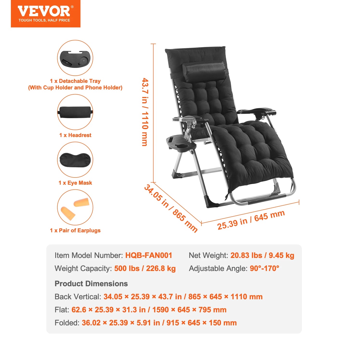 Zero Gravity Adjustable Chair with Cushion Footrest and Cupholder