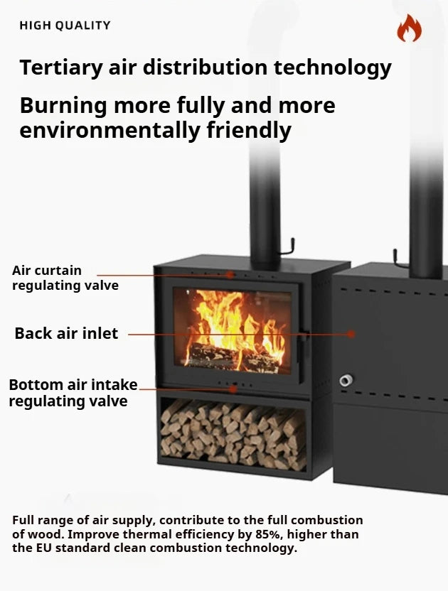 Real Fire Burning Wood Fireplace with Stainless Steel Heating Stove