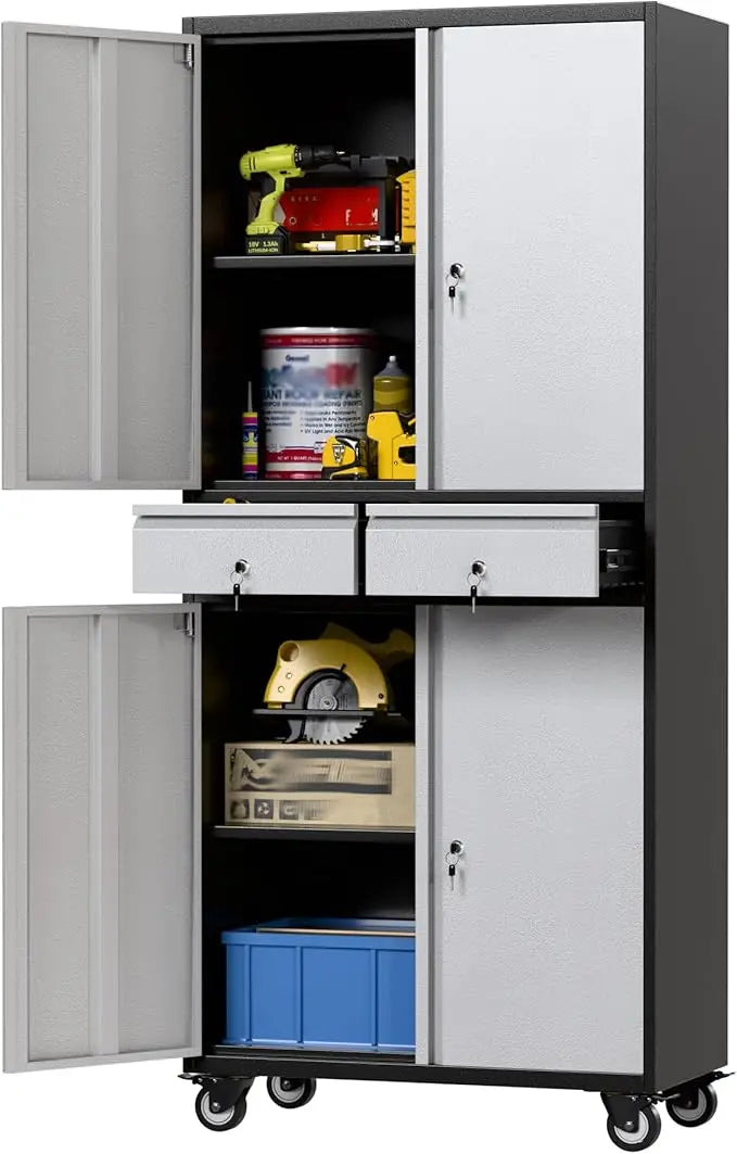 Portable 2-Drawer Metal Storage Cabinet W / Adjustable Shelves, Lockable