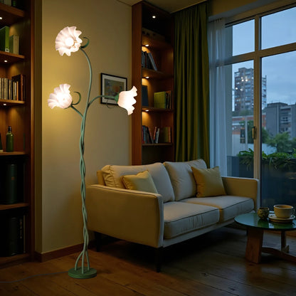 Retro 3-Head Flower Floor Lamp, Contains Bulb, 3-Color Dimmable W / Flexible Neck Room
