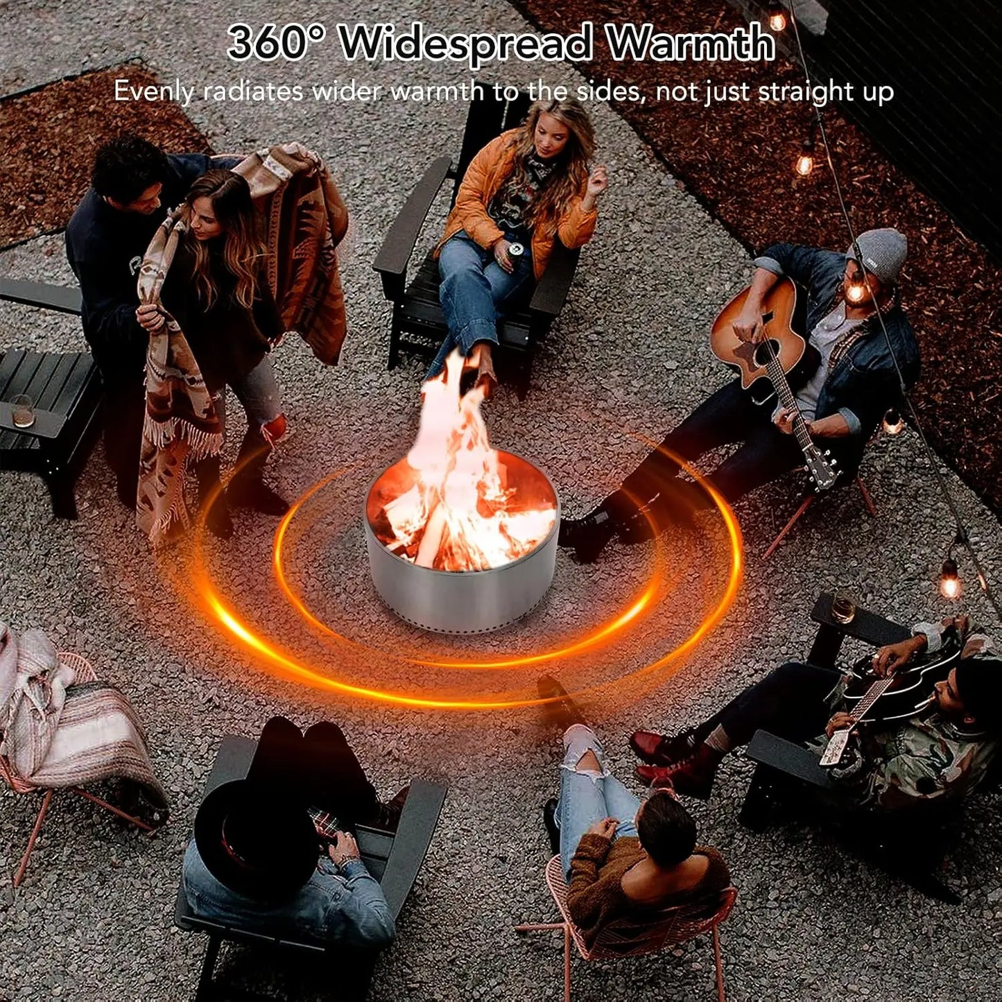 27" Smokeless Fire Pit W/ Air Switch, Wood Burning Portable Stainless Steel Outdoor Firepit