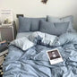 Bedding Set Ambiance Blue Coffee Grid Mixed W / Washed Cotton Fitted Sheets Duvet Cover