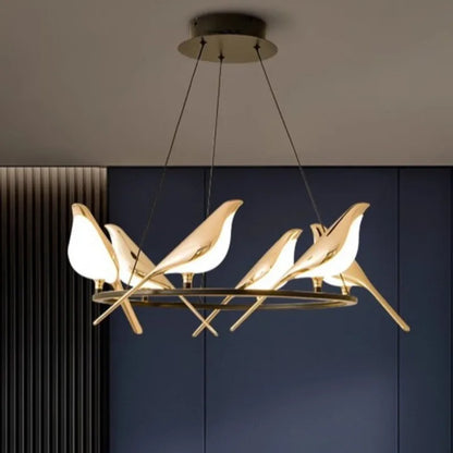 Modern LED Gold Magpie Bird Ceiling Chandelier