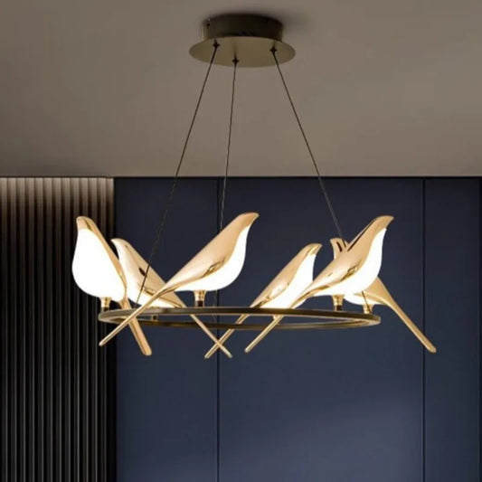 Modern LED Gold Magpie Bird Ceiling Chandelier